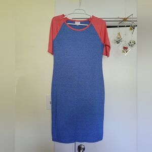 LuLaRoe Blue and Red Dress With Raglan Sleeves